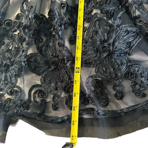 SLNY Floral Knee Length A Line Dress Sz 18 Navy Romantic Goth Whimsigoth Fairy - Picture 11 of 15